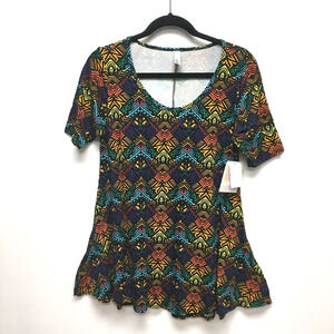 LuLaRoe Womens Multicolor Printed Scoop Short Sleeve Swing Perfect T-Shirt XS